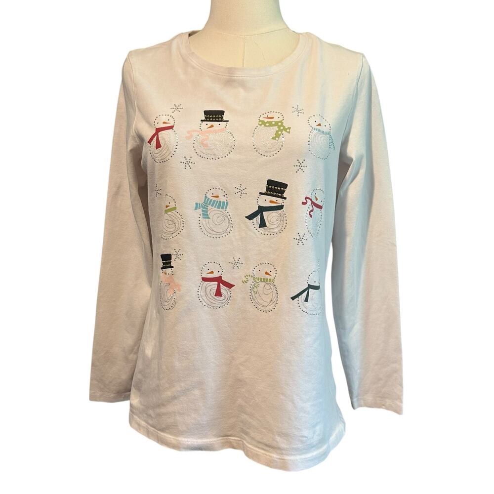 Christmas Top SZ SM White Snowmen Sequins Winter Wonderland Christopher & Banks